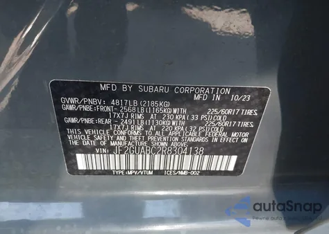 2024 Subaru Crosstrek z USA, uszkodzony, nr VIN JF2GUABC2R8304138